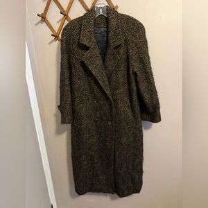 Womens Dark Brown Tweed Long Wool Blend Coat